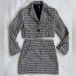 Dynamite, black and white tweed checkered miniskirt, and cropped blazer set